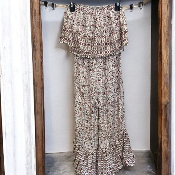 Japna Pants - Japna Smocked Tiered strapless jumpsuit size medium